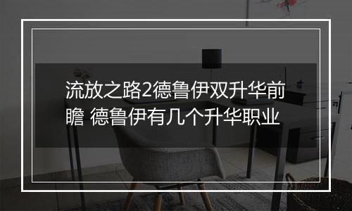 流放之路2德鲁伊双升华前瞻 德鲁伊有几个升华职业