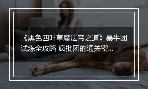 《黑色四叶草魔法帝之道》暴牛团试炼全攻略 疯批团的通关密码